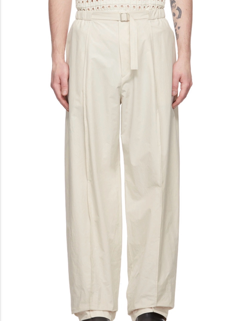 Amomento Off White Belted Tuck Trousers